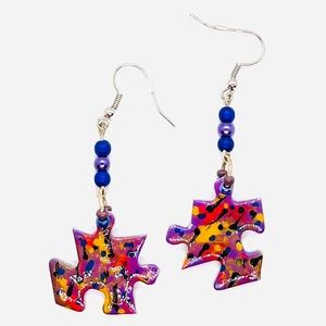 Hand crafted puzzle piece, earrings. New.